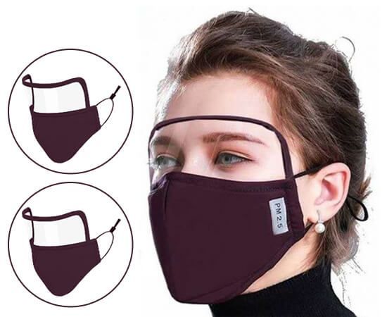 TWO Reusable Face Mask with Eyes Shield