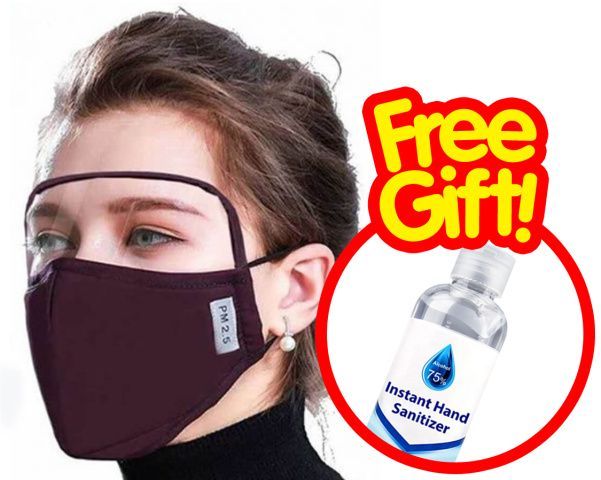 Reusable Face Mask with Eyes Shield + FREE GIFT Aloe Instant Hand Sanitizer
